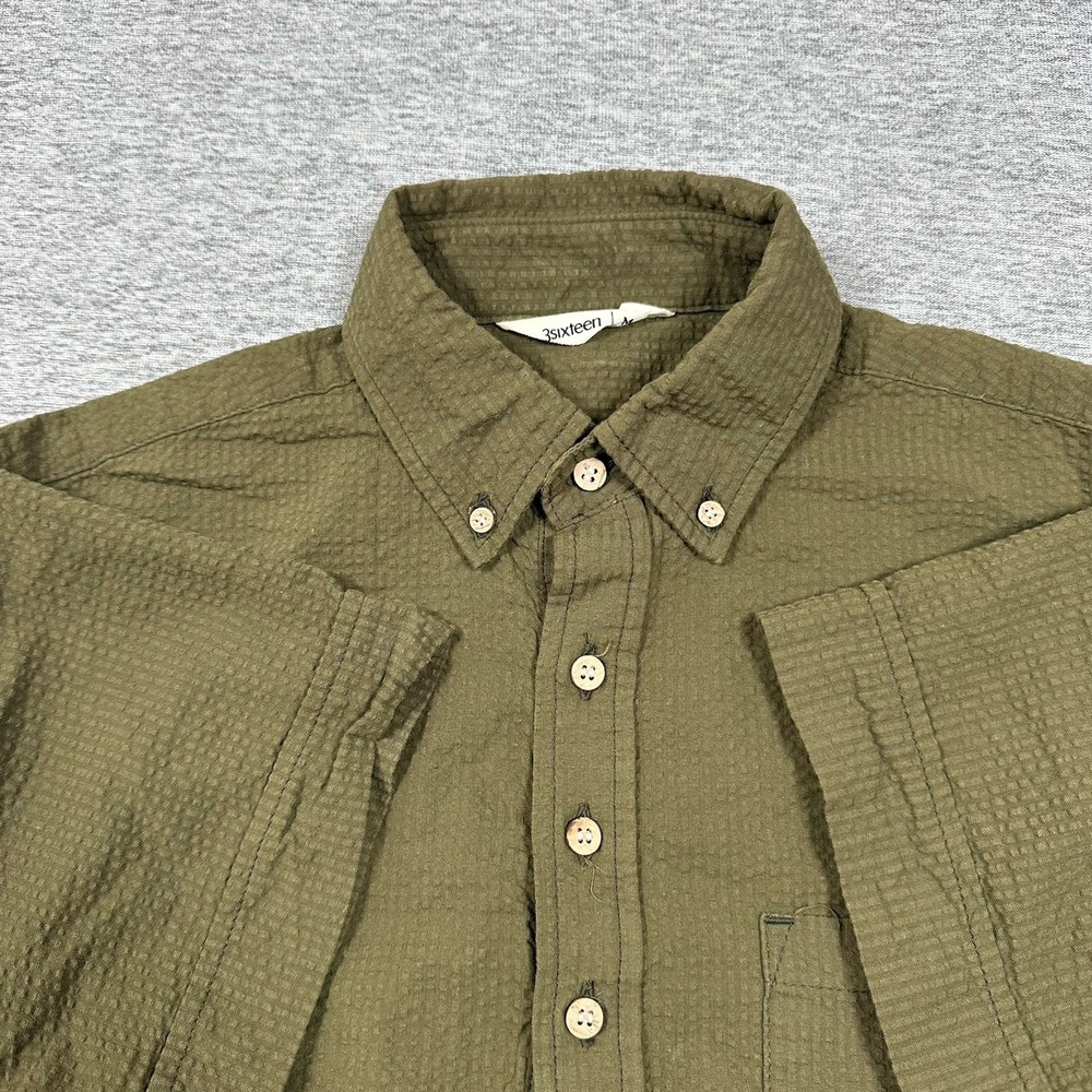 3sixteen Popover Polo Shirt Mens Medium Green Seersucker Short Sleeve